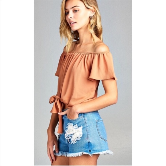 Dusty Apricot Off-Shoulder Top - Picture 6 of 8